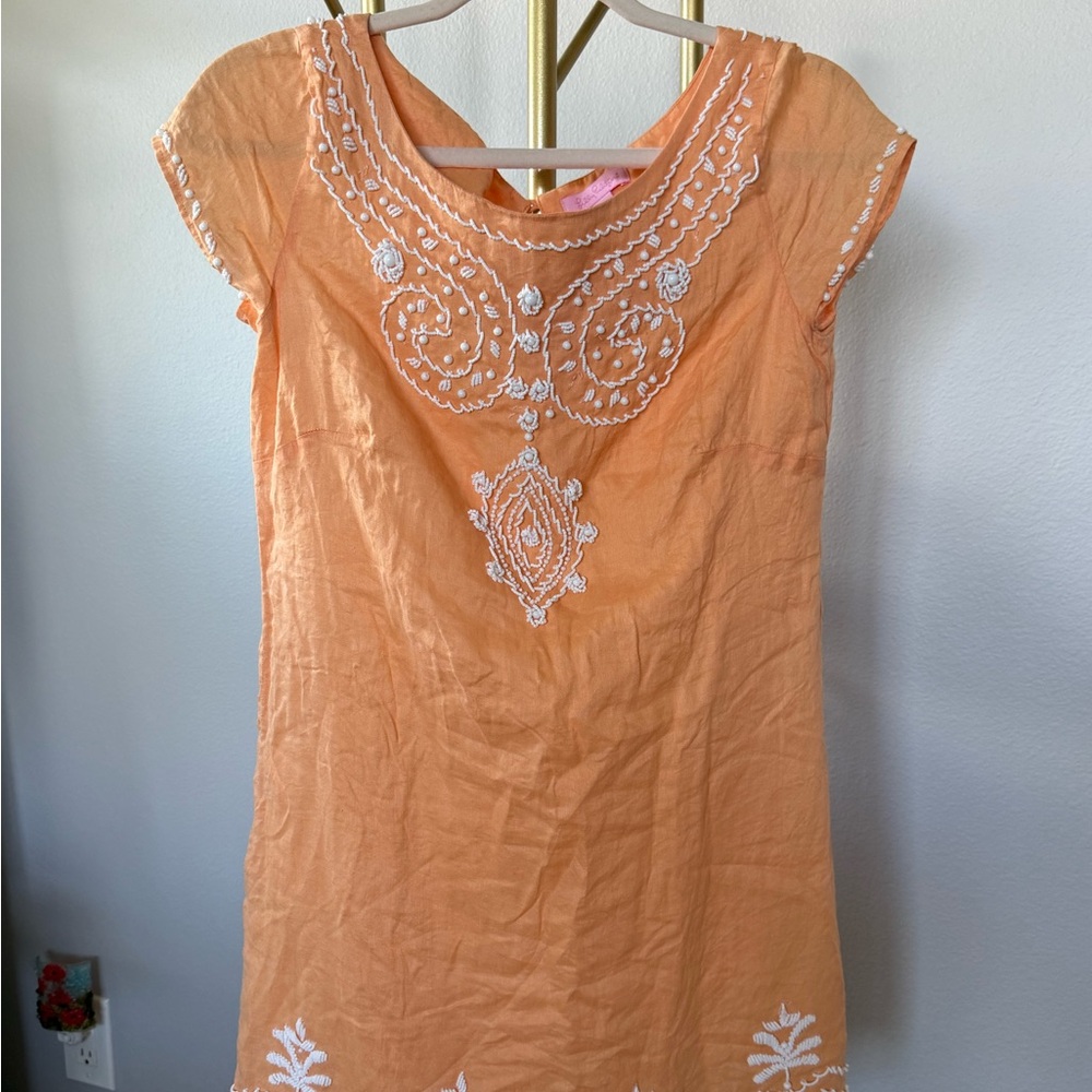Lilly Pulitzer Orange Tunic with White beaded  Embroidery